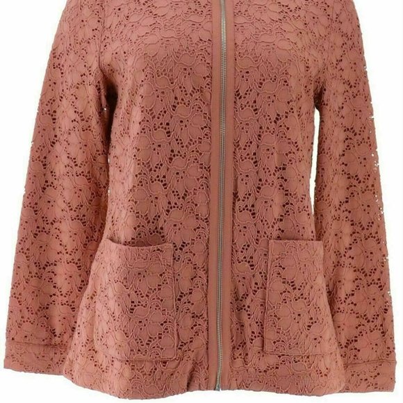 NWT DENIM & CO ROSE LACE ZIP FRONT JACKET SMALL - Picture 4 of 11